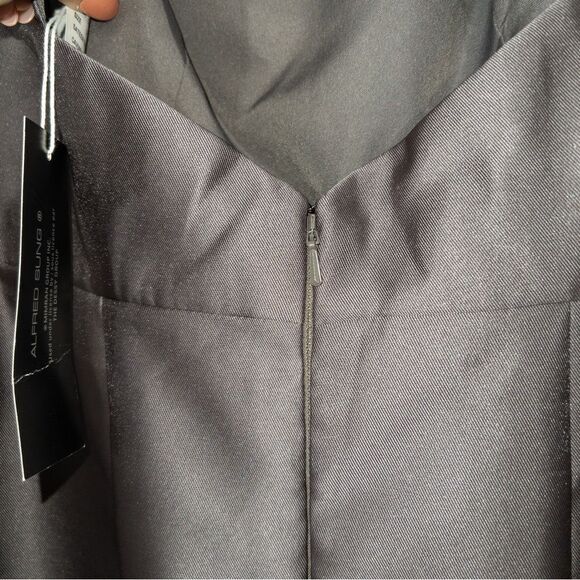 NWT Alfred‎ Sung Caviar Gray High Neck Cut Out Satin Dress Size 2 - Picture 6 of 9